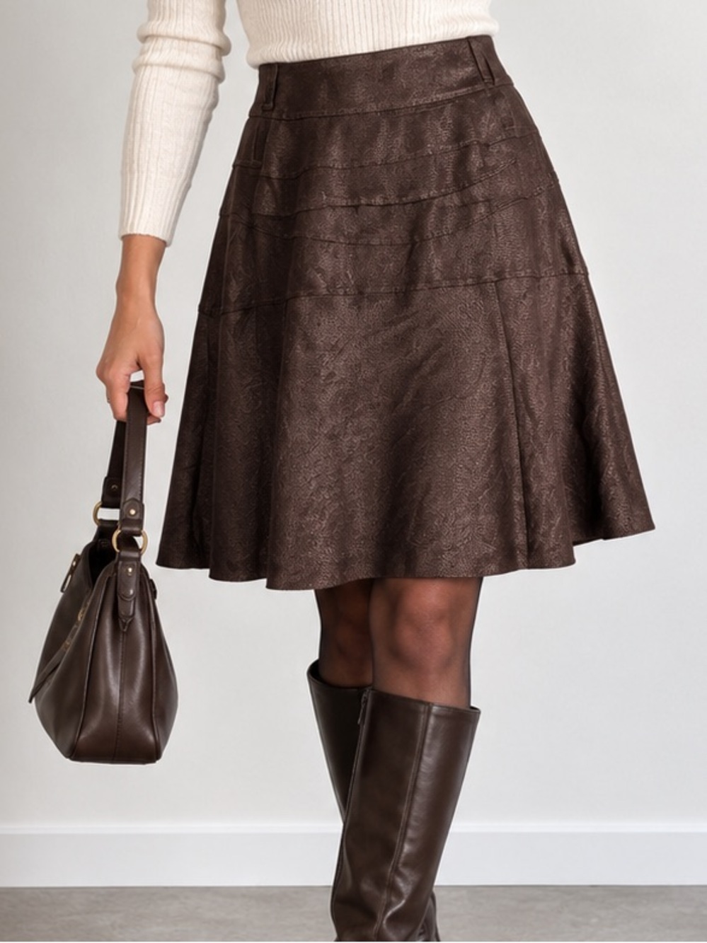 NYGARD Brown Linen Blend Metallic A Line Midi Skirt Size 10